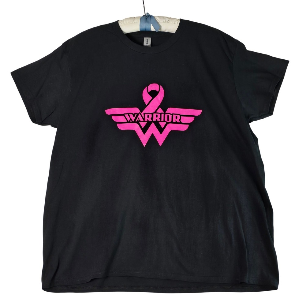 Gildan Warrior Breast Cancer Awareness Ribbon Pink Logo Black T-Shirt 2XL Adults